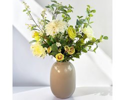 Bloemboetiek Blossom Breeze – Kunstbloemen – Bloemen – Zijden bloemen boeket – Luxe kunstbloemen plukboeket – Wit/ cremè en groen – 65 cm – 12 stelen – Vaas niet inbegrepen