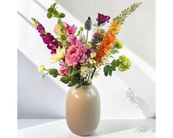 Bloemboetiek Flower Fiesta – Kunstbloemen – Bloemen – Zijden bloemen boeket – Luxe kunstbloemen plukboeket – Roze, Oranje, cremè/ wit en groen – 65 cm – 10 stelen – Vaas niet inbegrepen