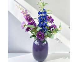 Bloemboetiek Velvet Bloom – Kunstbloemen – Bloemen – Zijden bloemen boeket – Luxe kunstbloemen plukboeket – Paars, lila, blauw en groen – 65 cm – 10 stelen – Vaas niet inbegrepen