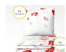 Bloemen beddengoed, 155 x 220 cm, beddengoed klaprozen, renforce beddengoed 155 x 220 cm, dekbedovertrek 155 x 220 cm, leuk zomerbeddengoed