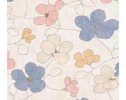 BLOEMEN BEHANG | Abstract - Grijs Geel Roze Blauw - A.S. Création Nordic Feeling