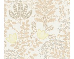 BLOEMEN BEHANG | Botanisch - Wit Oranje Geel Taupe - LivingWalls Famous Garden