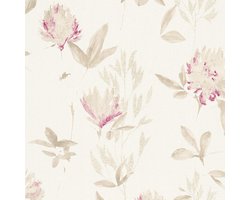 Bloemen behang Profhome 344983-GU vliesbehang licht gestructureerd met bloemen patroon mat beige violet bronzen 5,33 m2