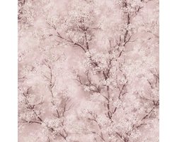 Bloemen behang Profhome 374204-GU vliesbehang glad in aquarel stijl glinsterend roze bruin wit 5,33 m2