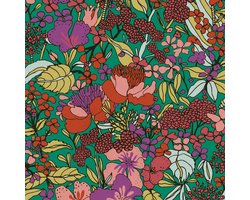 Bloemen behang Profhome 377561-GU vliesbehang glad met bloemen patroon mat groen rood paars geeloranje 5,33 m2