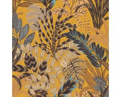 Bloemen behang Profhome 378601-GU vliesbehang licht gestructureerd met exotisch patroon mat geel bruin blauw beige 5,33 m2