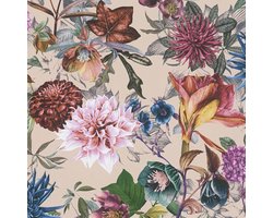 Bloemen behang Profhome 381755-GU glad vliesbehang zonder structuur met bloemmotief mat beige roze paars blauw 5,33 m2