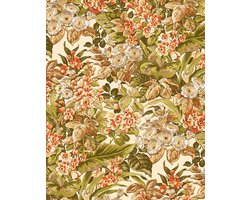 Bloemen behang Profhome BA220021-DI vliesbehang hardvinyl warmdruk in reliëf gestempeld met bloemen patroon mat beige groen bruin oranje 5,33 m2
