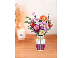 Bloemen bouwpakket – 3D bouwstenen – DIY decoratie – Bouwset met bouwblokken -Boeket Met Vaas - Colorful Garden Bouquet