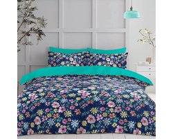 Bloemen dekbedovertrek - eenpersoons met 1 kussensloop - Vrolijke Bloemenzee dekbed - geschikt voor 140 x 200 cm.