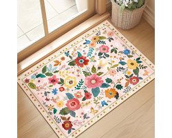 Bloemen Deurmat voor de Kinderkamer – Boho Bloemen Vloerkleed – Antislip Laagpolig Kleed voor Hal, Keuken en Entree (40*60cm, Roze)
