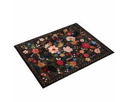 Bloemen deurmat, waterabsorberend, vuilbestendig, Boheemse stijl antislip deurmat, machinewasbaar, geschikt voor keuken, entree, badkamer, kinderkamer, 60×90cm, Zwart