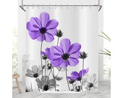 Bloemen douchegordijn - elegant ontwerp - 1 stuk - paars en grijs - polyester - 180 x 200