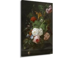 Bloemen in een glazen vaas - Rachel Ruysch schilderij - Bloemen schilderijen - Canvas schilderijen Oude meesters - Woonkamer decoratie industrieel - Canvas schilderijen woonkamer - Schilderijen 50x70 cm
