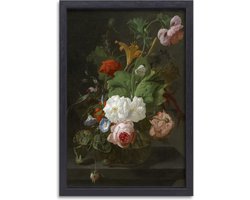 Bloemen in een glazen vaas - Rachel Ruysch schilderijen - Bloemen schilderijen - Canvas schilderij Oude meesters - Wanddecoratie landelijk - Canvas met baklijst keuken - Decoratie slaapkamer canvas met baklijst 75x100 cm