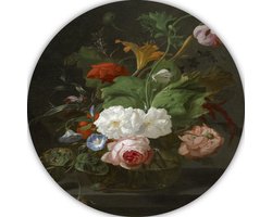 Bloemen in een glazen vaas - Rachel Ruysch wanddecoratie rond - Bloemen muurdecoratie rond - Muurcirkel Oude meesters - Muurdecoratie landelijk - Wandschalen - Wanddecoratie slaapkamer muurcirkel forex 60x60 cm