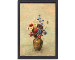 Bloemen in een vaas - Odilon Redon schilderij - Bloemen schilderij - Schilderijen canvas Natuur - Wanddecoratie landelijk - Canvas met baklijst keuken - Muur kunst canvas met baklijst 50x70 cm