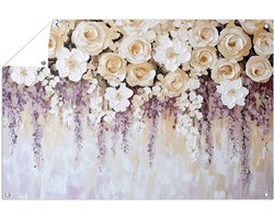 Bloemen in zachte tinten - Bloemen tuinprint - Tuinschilderijen natuur - Impressionisme - Tuinaccessoires - Tuin decoratie voor buiten - tuinposter 120x80 cm