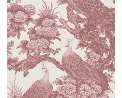 BLOEMEN MET PAUWEN BEHANG | Landhuisstijl - Rood Crème Roze - Living Walls Michalsky 5
