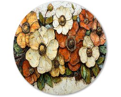 Bloemen met warme kleuren - Bloemen muurdecoratie rond - Wandschalen natuur - Realisme - Ronde Forex prints - Woondecoratie ideeën - muurcirkel forex 50x50 cm
