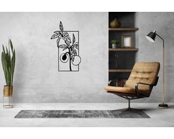 Bloemen muurdecoratie peach - Wanddecoratie - Deco - Zwart - Hout - Decoratie - Art - Muurdecoratie - Line art - Wall art - Wandborden - Bohemian - kerst - kerstcadeau - wandecoratie woonkamer - kerstgeschenk