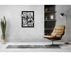 Bloemen muurdecoratie - Wanddecoratie - Deco - Zwart - Hout - Decoratie - Art - Muurdecoratie - Line art - Wall art - Wandborden - Bohemian - kerst - kerstcadeau - wandecoratie woonkamer - kerstgeschenk