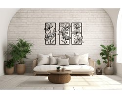 Bloemen muurdecoratie - Wanddecoratie - Deco - Zwart - Hout - Decoratie - Art - Muurdecoratie - Line art - Wall art - Wandborden - Bohemian - kerst - kerstcadeau - wandecoratie woonkamer - kerstgeschenk