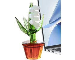 Bloemen Sculptuur - Glaskunst Beeldje - Bureau Decoratie - Ambachtelijk Geblazen - 7.8x5 cm - Transparant