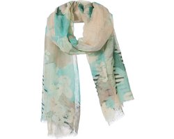 Bloemen sjaal - wit blauw - Linnen/katoen