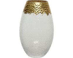 Bloemen vaas transparant/goud van glas 20 cm hoog diameter 12 cm
