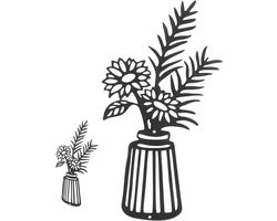 Bloemen wandsculptuur - Metalen muurdecoratie - Woonkamer aankleden - Levendige vaasvorm - 36x20cm - Zwart