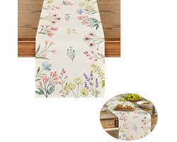 Bloemen zomer tafelloper - Vintage tafelloper - Tafelloper - Tafelloper van katoen en linnen Tafelkleed - 33*228cm - Rustieke tafeldecoratie - Set van 1 - Seizoensgebonden lente- en herfstkeukentafeldecoratie