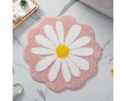 Bloemenbadmat – Badmat - Geschikt voor vloeren in slaapkamer/keuken en badkamer – Absorberend & antislip – 60 × 60 cm - Imitatiekasjmier – Roze
