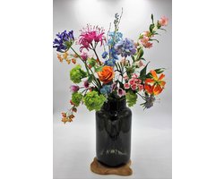 Bloemenjunkie - Kunstbloemen - Zijden Bloemen Boeket - Plukboeket - 75cm Hoog - inclusief vaas - Warme Kleuren - Luxe & Onderhoudsvrij - Gloriosa - Scabiosa - Nepbloemen