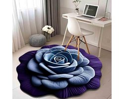 Bloemenmotief, fluwelen mat van diatomeeënaarde, realistisch 3D-patroon, antislip en absorberend, superabsorberend, veilig en sneldrogend, badkamer- en keukenmat, gemakkelijk schoon te maken (paars 100×100 cm).