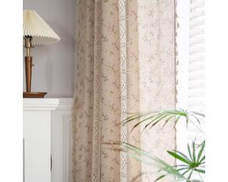 Bloemenmotief Gordijnen 2 Panelen 150×220cm – Boheemse Katoenen Linnenmix – Semi-transparant – Beige met Kwastjes & Roedezakken-Belle's product