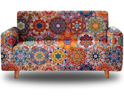 Bloemenpatroon bankhoes voor hoekbank - Universele hoes voor 1-2-3-4-zits banken met bindbanden - Oranje beschermhoes met bloemenprint Bankhoes