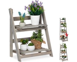 bloemenrek - 2 etages - hout - inklapbaar - 51,5x41x24 cm - grijs
