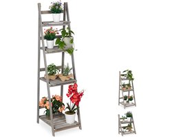bloemenrek - 4 etages - hout - inklapbaar - 160x41x50 cm - grijs