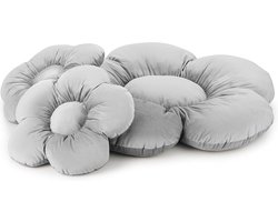 Bloemenset, grote bloemvloerkussen, comfortabel pluche, voor slaapkamer, woonkamer, kinderkamer, unieke decoratie, zacht knuffelkussen, velours, grijs, 55 cm, 98 cm