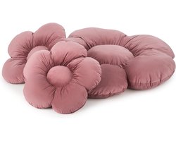 Bloemenset met grote bloemvloerkussens, pluche comfortabel zitkussen, voor slaapkamer, woonkamer, kinderkamer, unieke decoratie, zacht knuffelkussen, velours, roze, 55 cm, 98 cm.