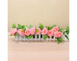 Bloemenslinger met 9 Rozen Perzik Roze - Stijlvolle Bloemenstreng voor Decoratie, Fietsmand of Stuur - 240 CM Bloemen - Plastic Kunstbloemen Fiets Slinger