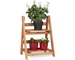 bloemenstandaard hout - 2 etages - inklapbaar - 51x41x25 cm - bruin