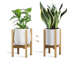 Bloemenstandaard - Plantenkruk - Planten Presenteren - Verstelbaar Kantelbestendig - 37 cm - Natuurlijk Bamboe