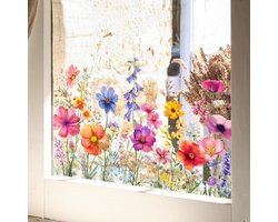 Bloementuin raamstickers, Wildflower Grass raamstickers, Lelie pioenroos klaproos bloemen raamstickers voor slaapkamer, woonkamer, tv kantoor decoratie, huisdecoratie 30*60cm