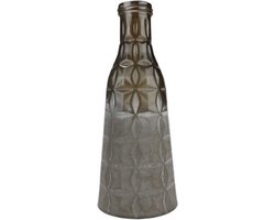 Bloemenvaas - Glas - Groen - Grijs - Relief - Ø 9 x h 25.5 cm
