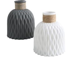 Bloemenvaasset van 2, minimalistische moderne woondecoratie voor decoratief geribbeld ontwerp Matte vaas voor thuis, kantoor, woonkamer, plank, tafel, schoorsteenmantel