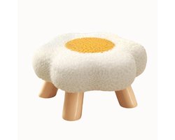 Bloemenvoetbank - Stoel - Voetenbank - Kruk - Houten poten - Zacht en comfortabel - Afneembare hoes - 25x25x18 cm - Geschikt voor woonkamer, slaapkamer, hal, studentenkamer - Wit, geel