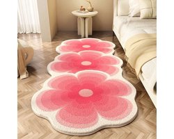 Bloemenvormig vloerkleed - Grappig en zacht pluche tapijt - Absorberend & antislip - Voor slaapkamer, kinderkamer en woonkamer - 40 × 120 cm - Roze