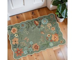 Bloemig Entree Kleed – Antislip, Wasbaar Keukenkleed – Zacht, Laagpolig Buitenkleed in Boho-Stijl voor Hal, Badkamer en Slaapkamer (Groen, 40x60 cm)